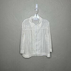 Bleu Bayou 1X White Eyelet Cotton Zip Front Jacket